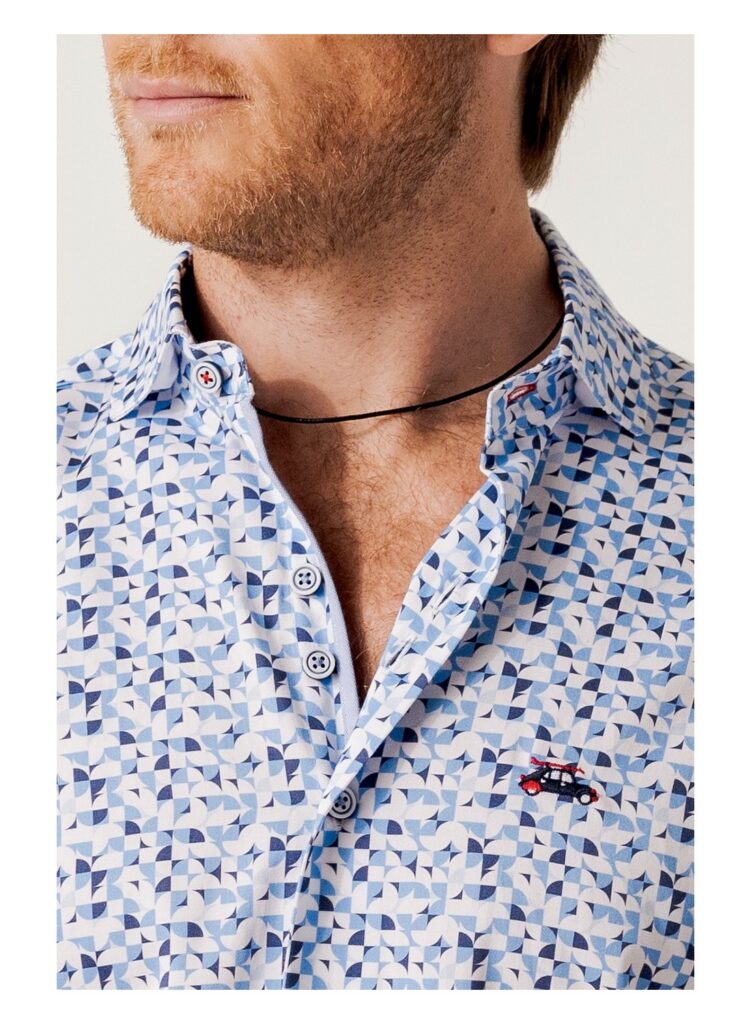 camisa slim fit estampado geometrico azules tonos