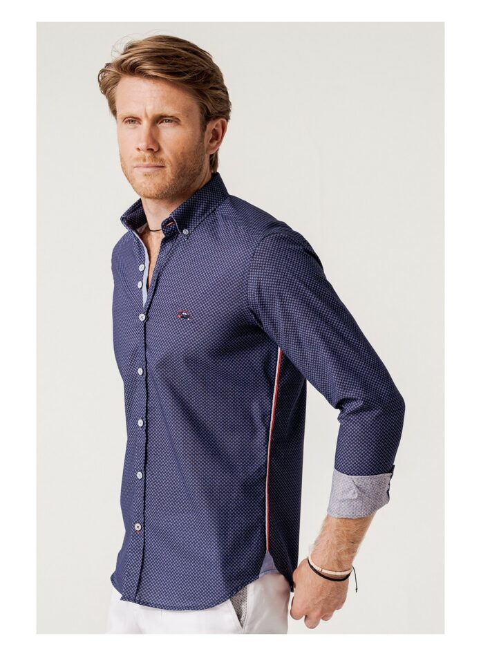 camisa slim fit estampado geometrico mini flores