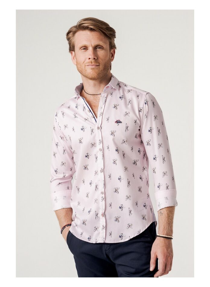 camisa slim fit perros y rayas rosas
