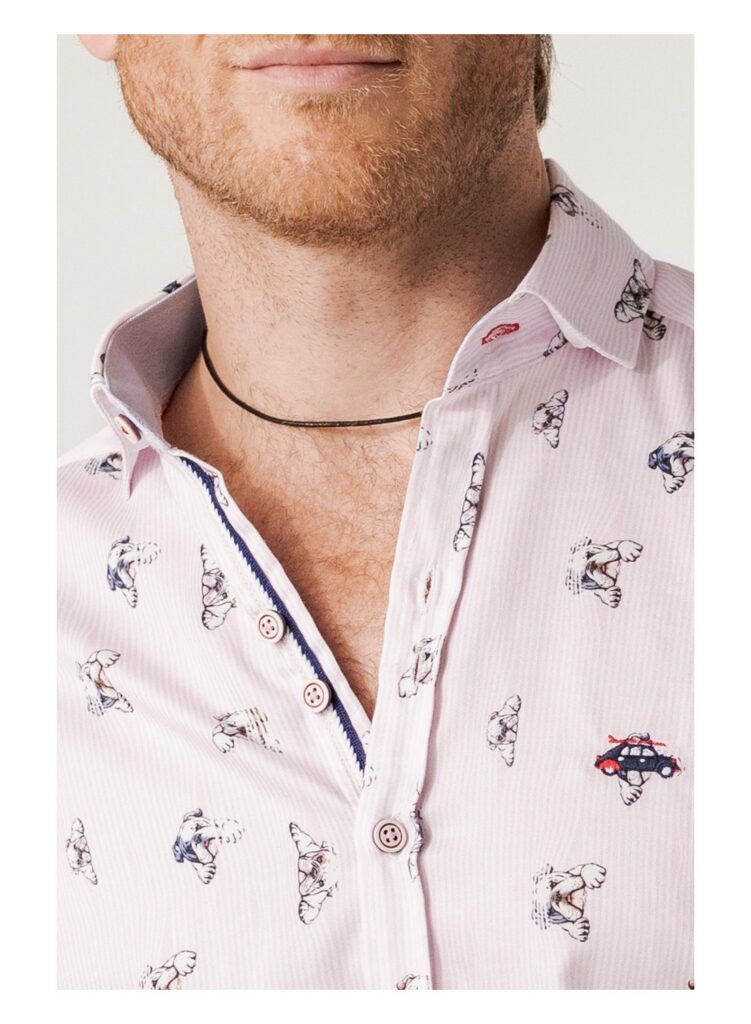 camisa slim fit perros y rosas rayas
